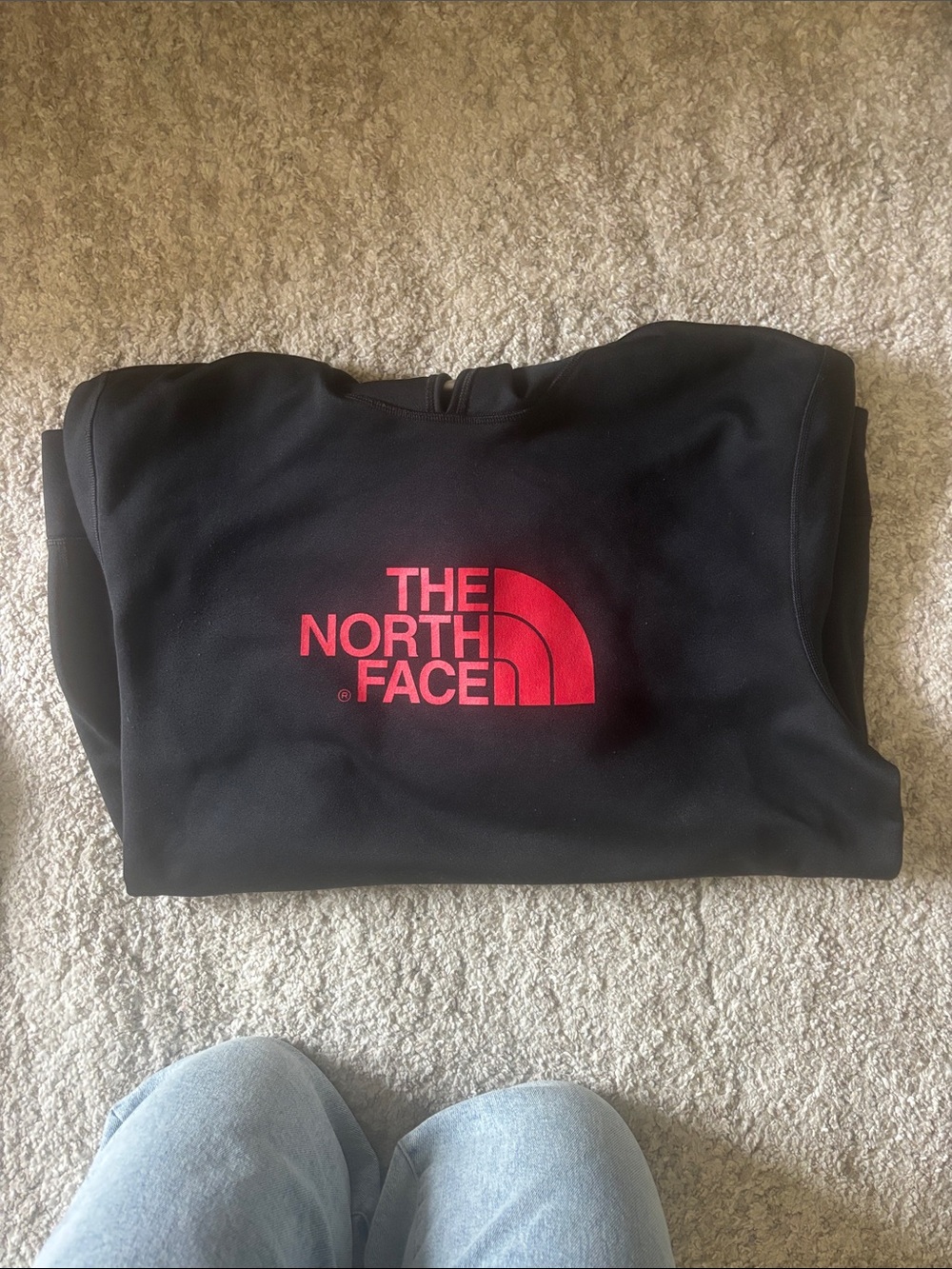 The North Face Black Sweatshirt with Red Logo Centered Chest